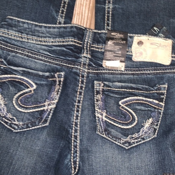 Silver Aiko Slim Bootcut Dark Wash Mid Rise Embroidered Western Blue Jeans 26 - Picture 5 of 5